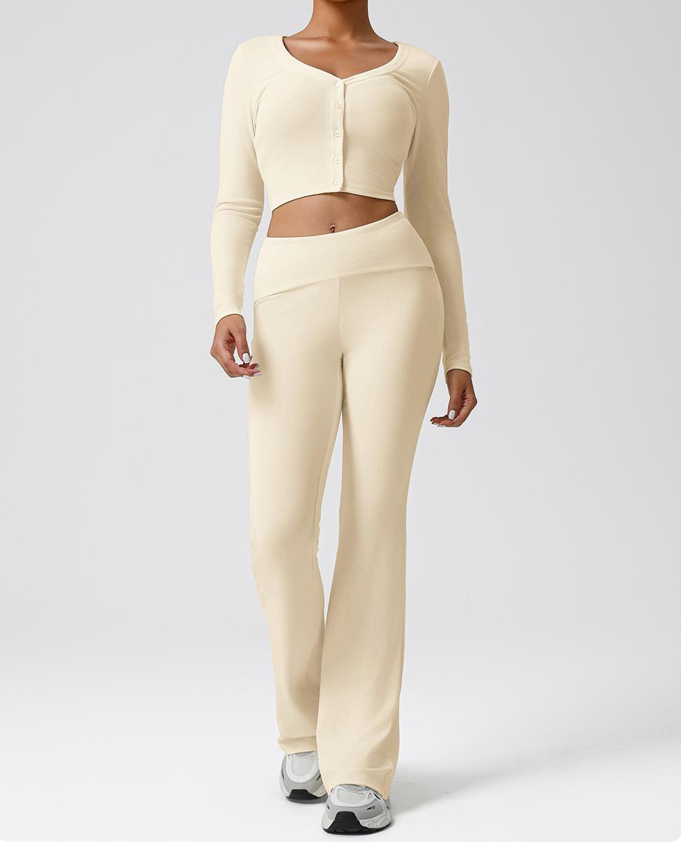 Slimming V-neck long-sleeved fitness wear running sports pants suit