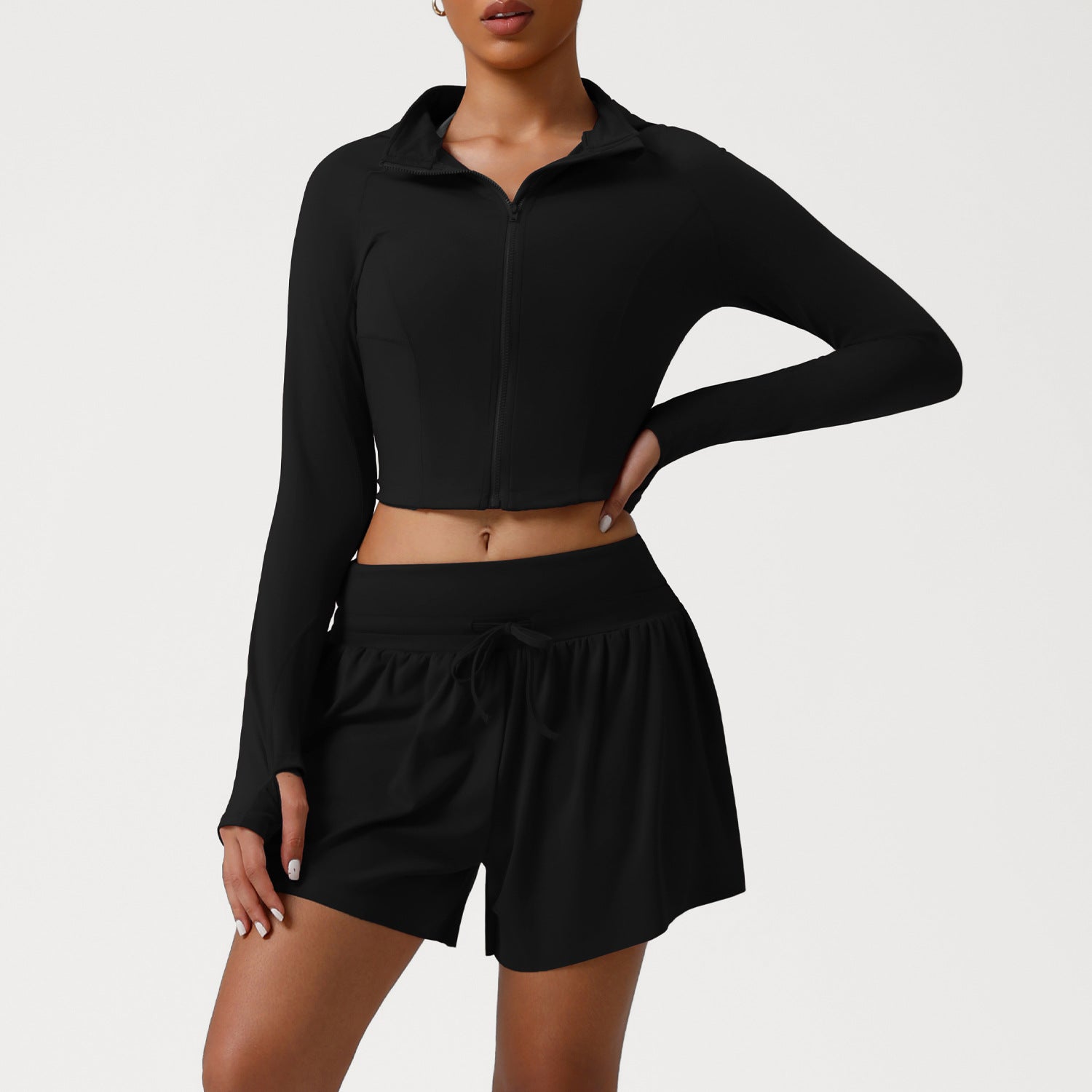 Casual Sports Hooded Suit Slim Fit Jacket Yoga Set