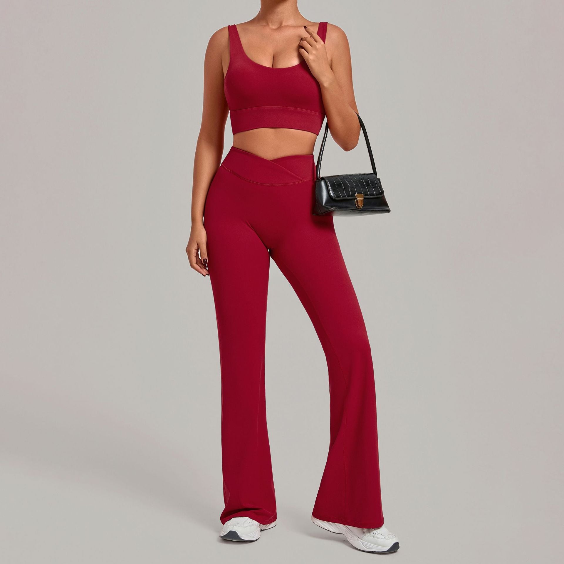 Tight Quick-Drying Gym Set with Sports Bra and Flared Pants