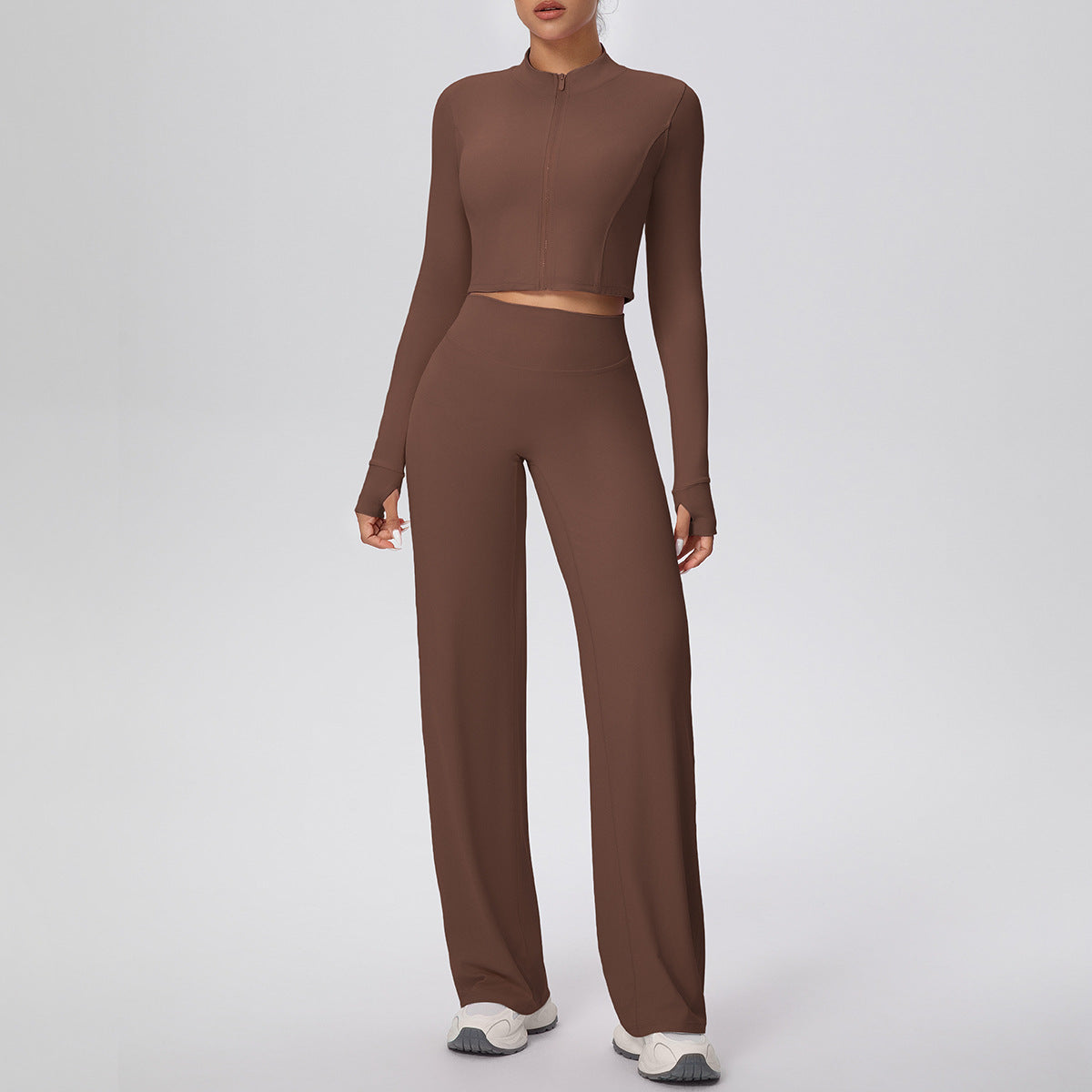 Double-Sided Brushed Zipper Jacket Wide-Leg Yoga Suit