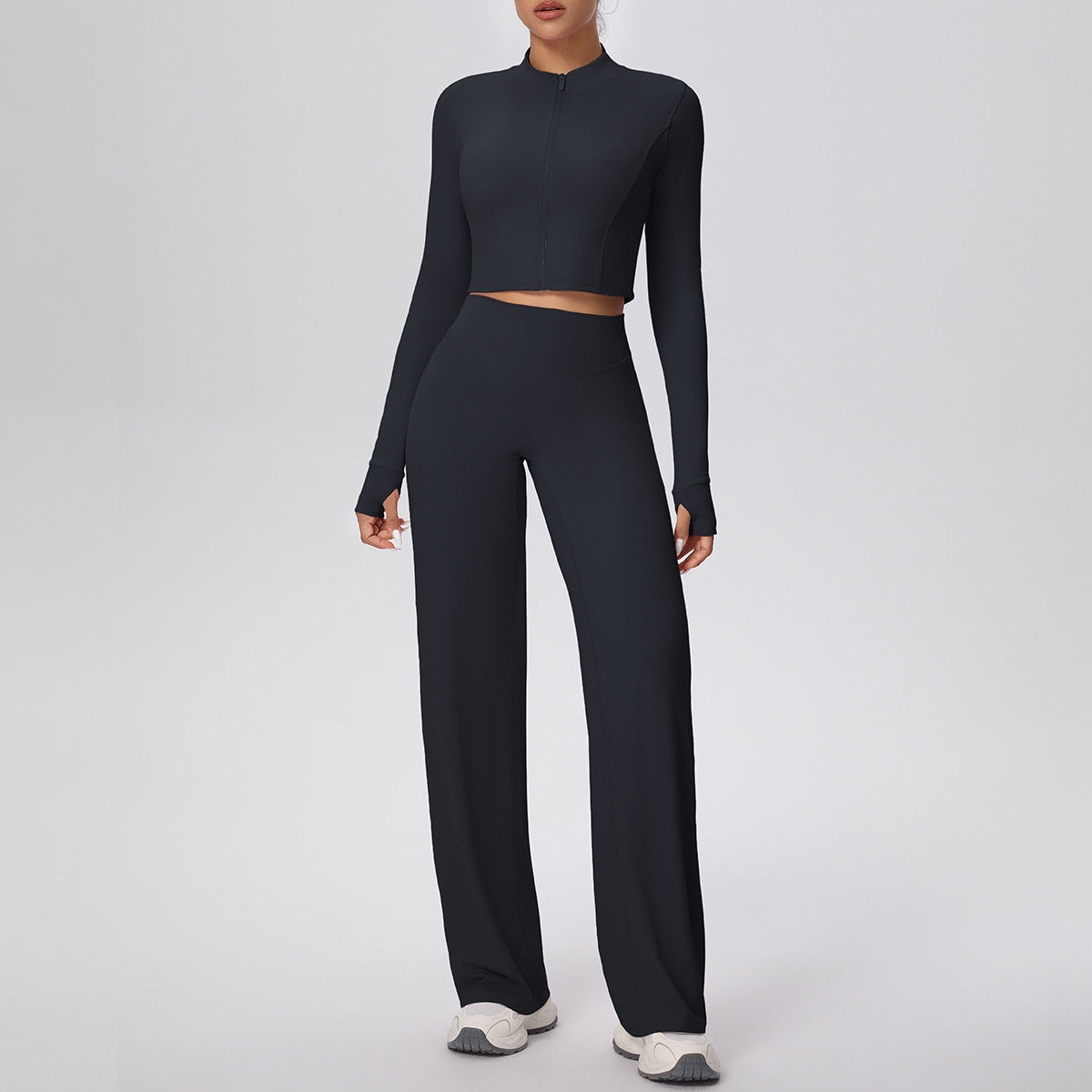 Double-Sided Brushed Zipper Jacket Wide-Leg Yoga Suit