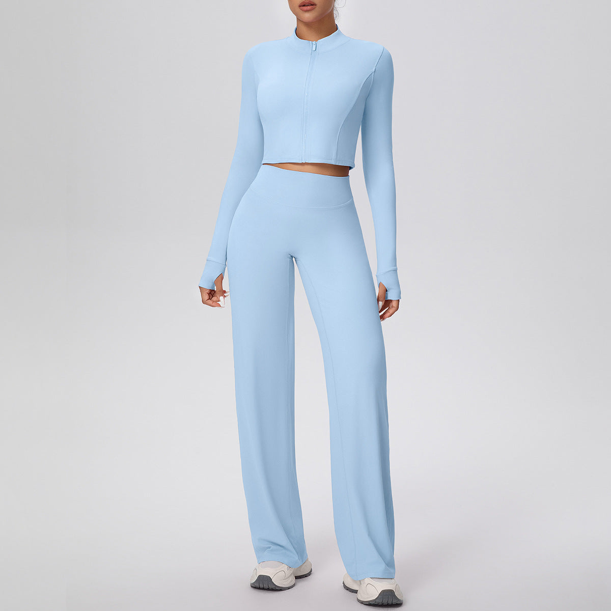 Double-Sided Brushed Zipper Jacket Wide-Leg Yoga Suit