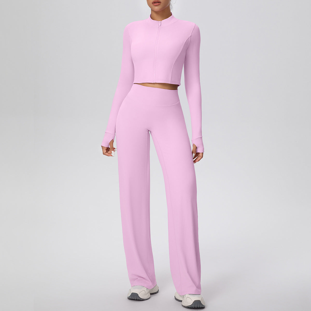 Double-Sided Brushed Zipper Jacket Wide-Leg Yoga Suit
