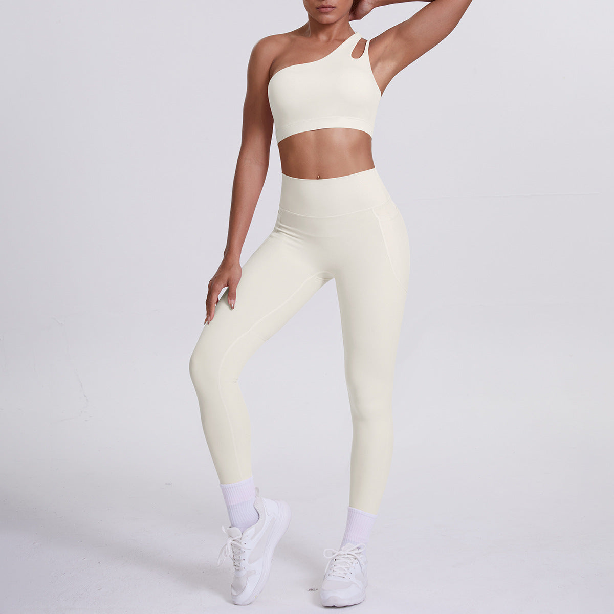 Single-Sleeve Yoga Bras Outfit Set Sports Running Fitness Set