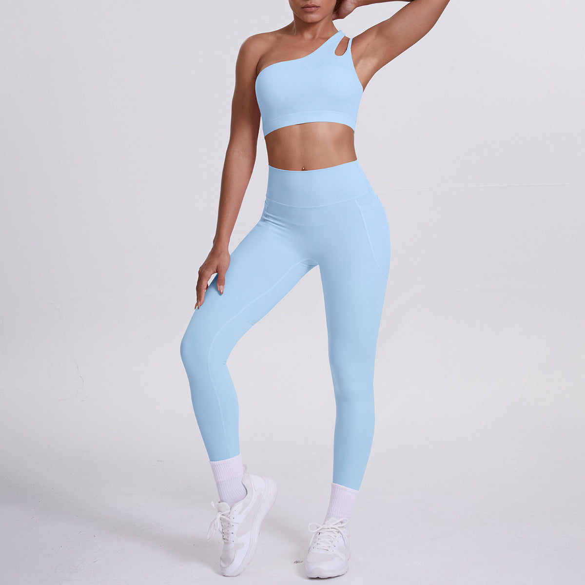 Single-Sleeve Yoga Bras Outfit Set Sports Running Fitness Set