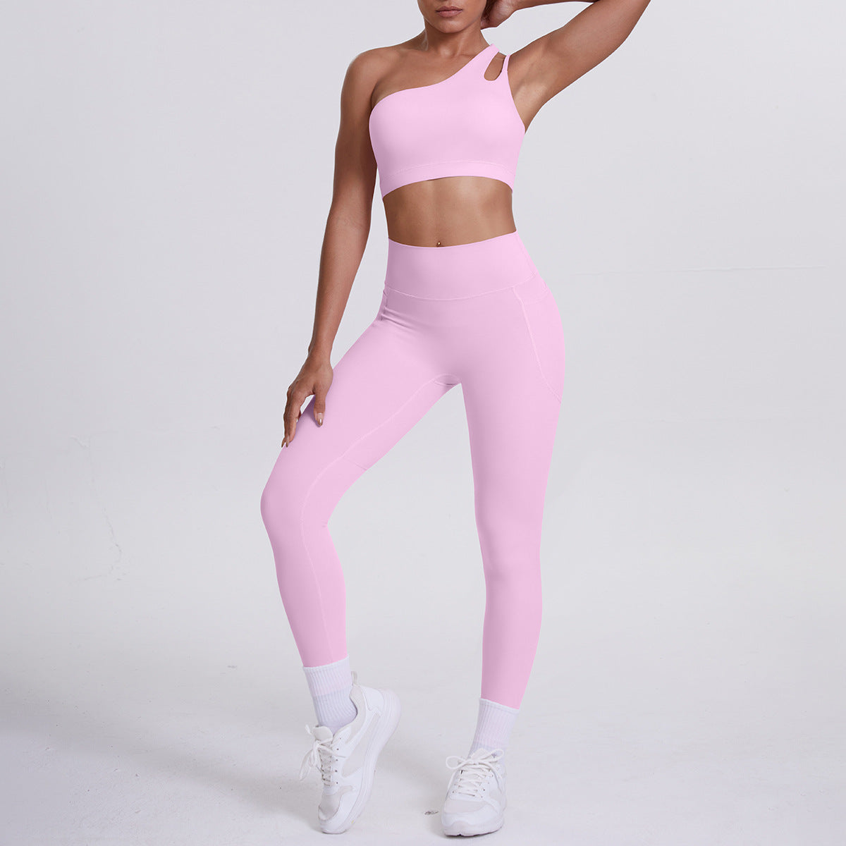 Single-Sleeve Yoga Bras Outfit Set Sports Running Fitness Set