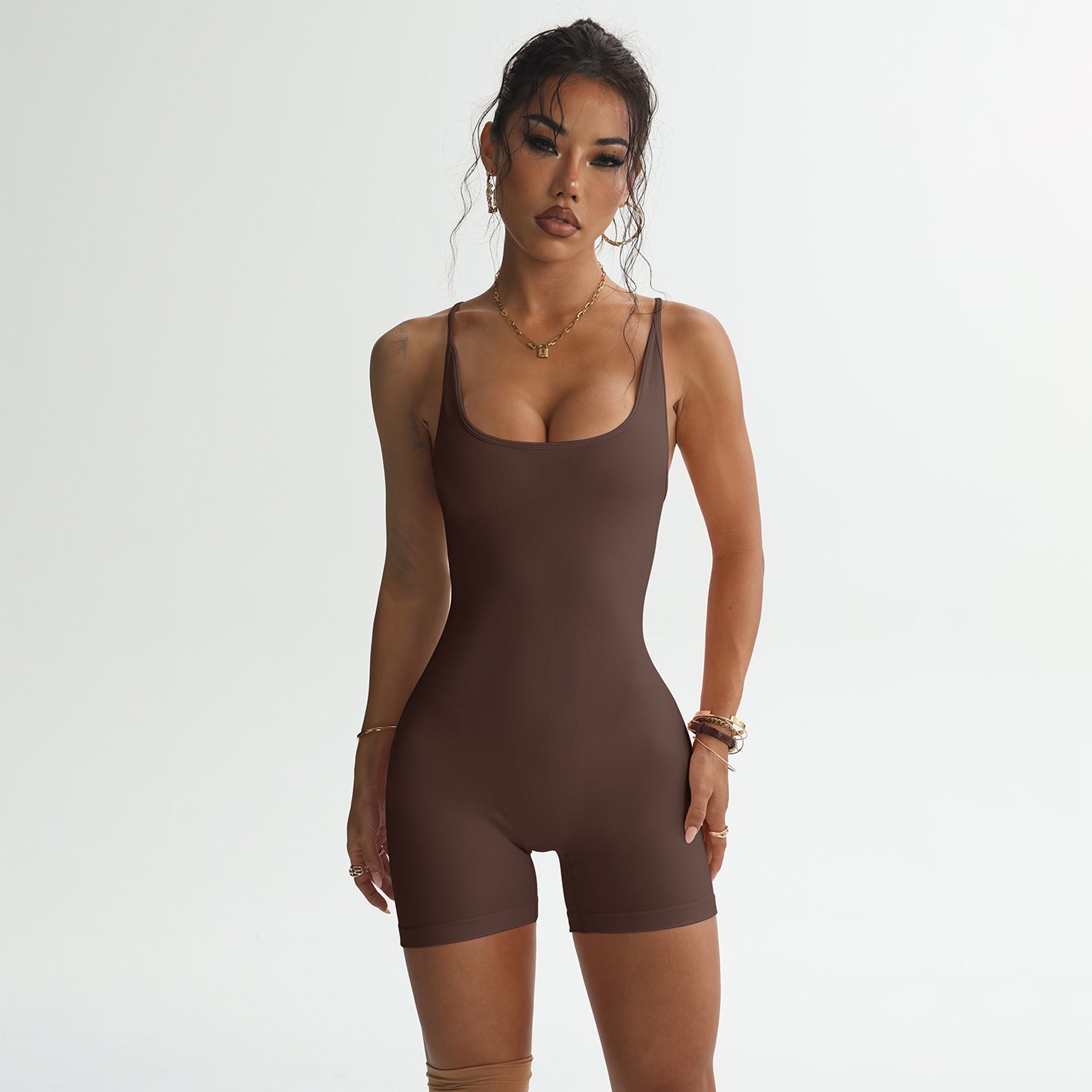 Beautiful back quick-drying ribbed jumpsuit