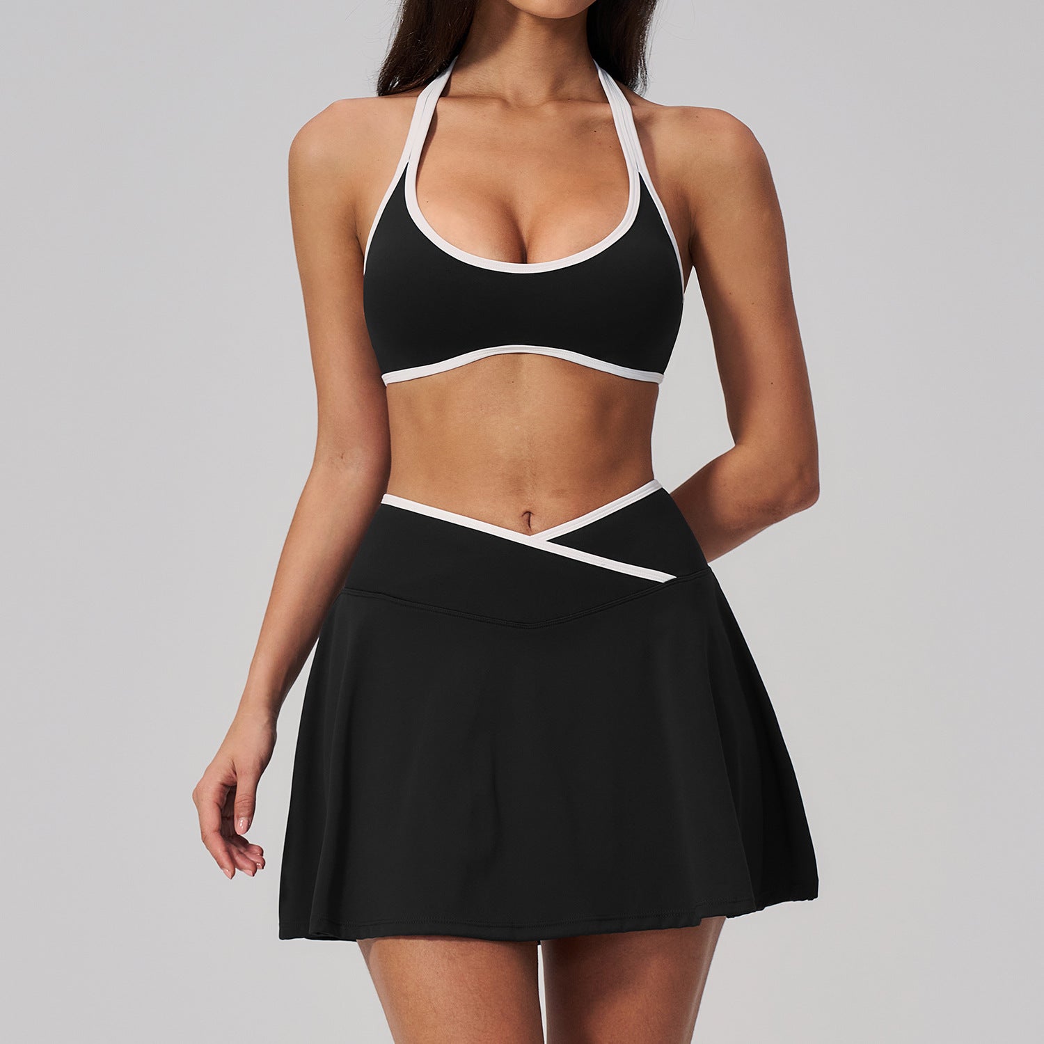 Women's Quick-Drying Sports Bra with Anti-Exposure breathable tennis Skirt Yoga Set