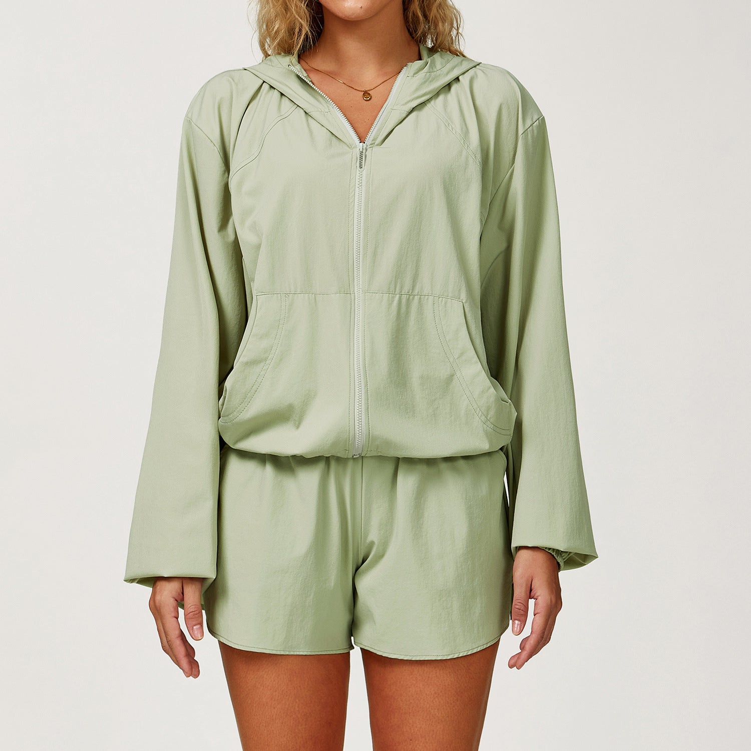 Women's quick-drying Breathable hooded zip-up jacket set
