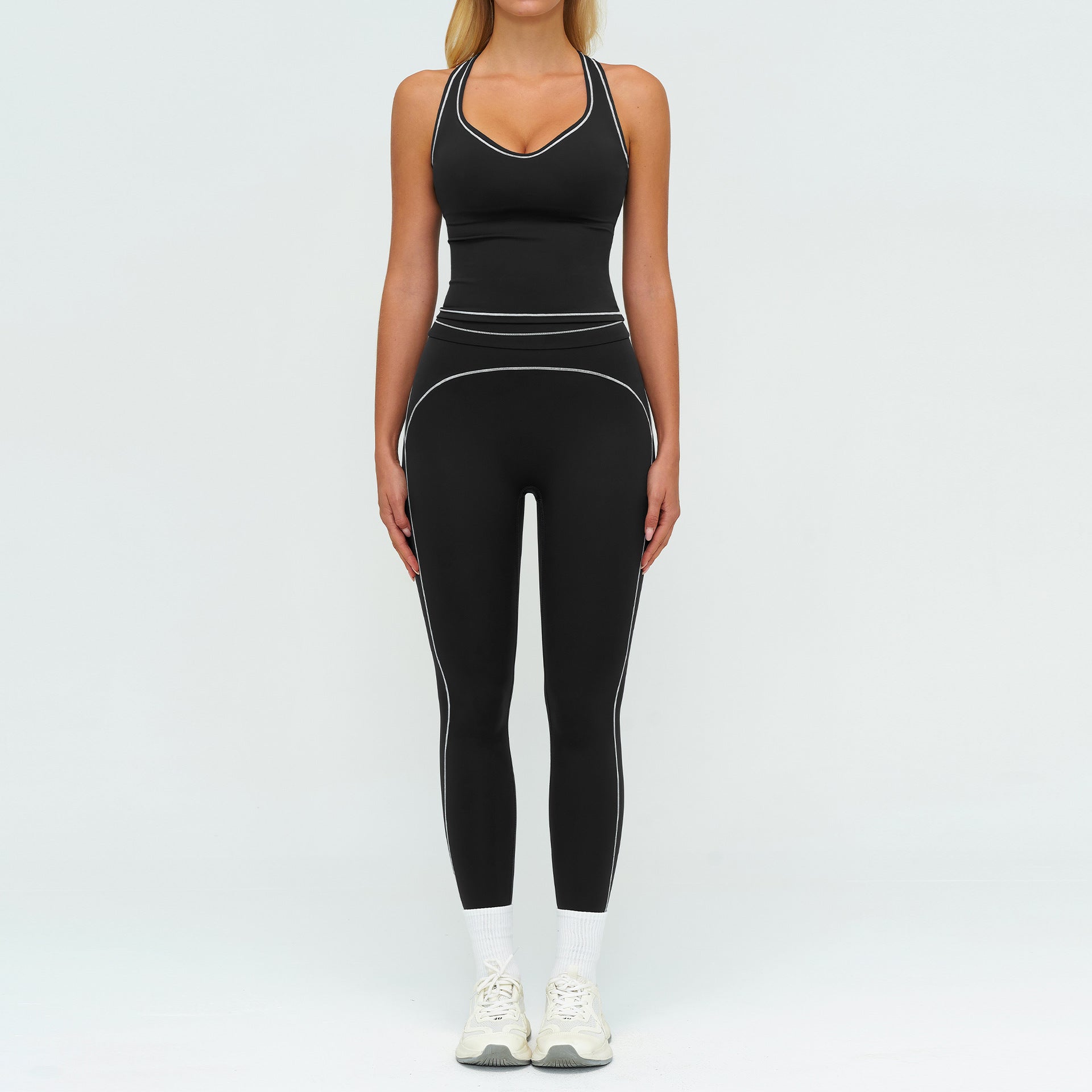 Women's Wholesale Contrasting Color Brushed Yoga Suit