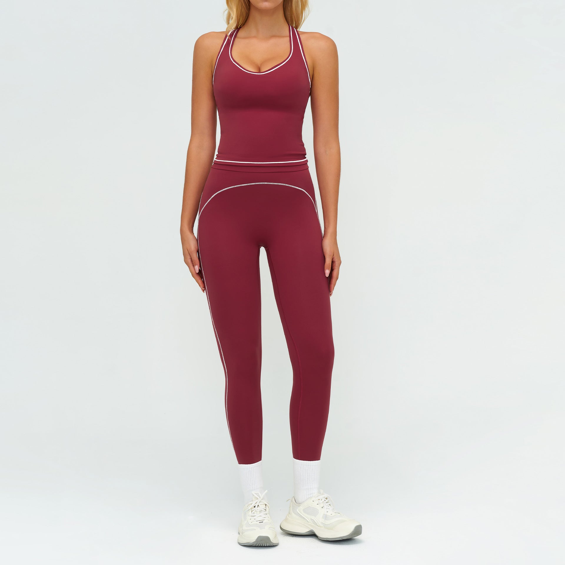 Women's Wholesale Contrasting Color Brushed Yoga Suit