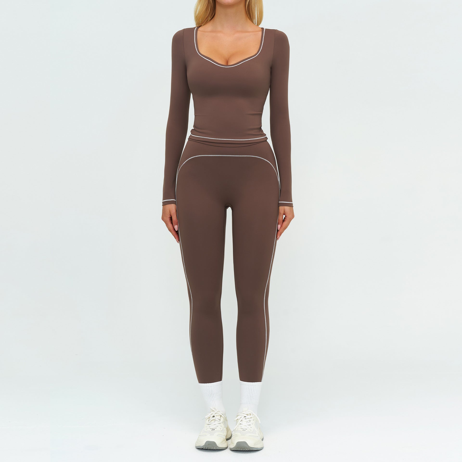 Women's Contrasting Color Brushed Yoga Long sleeve tops Suit
