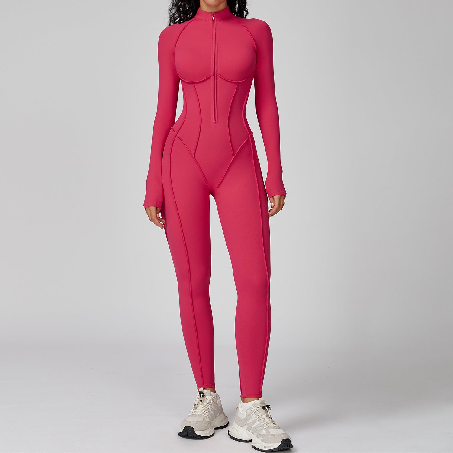 Stand collar bodysuit half zip one-piece fitness wear