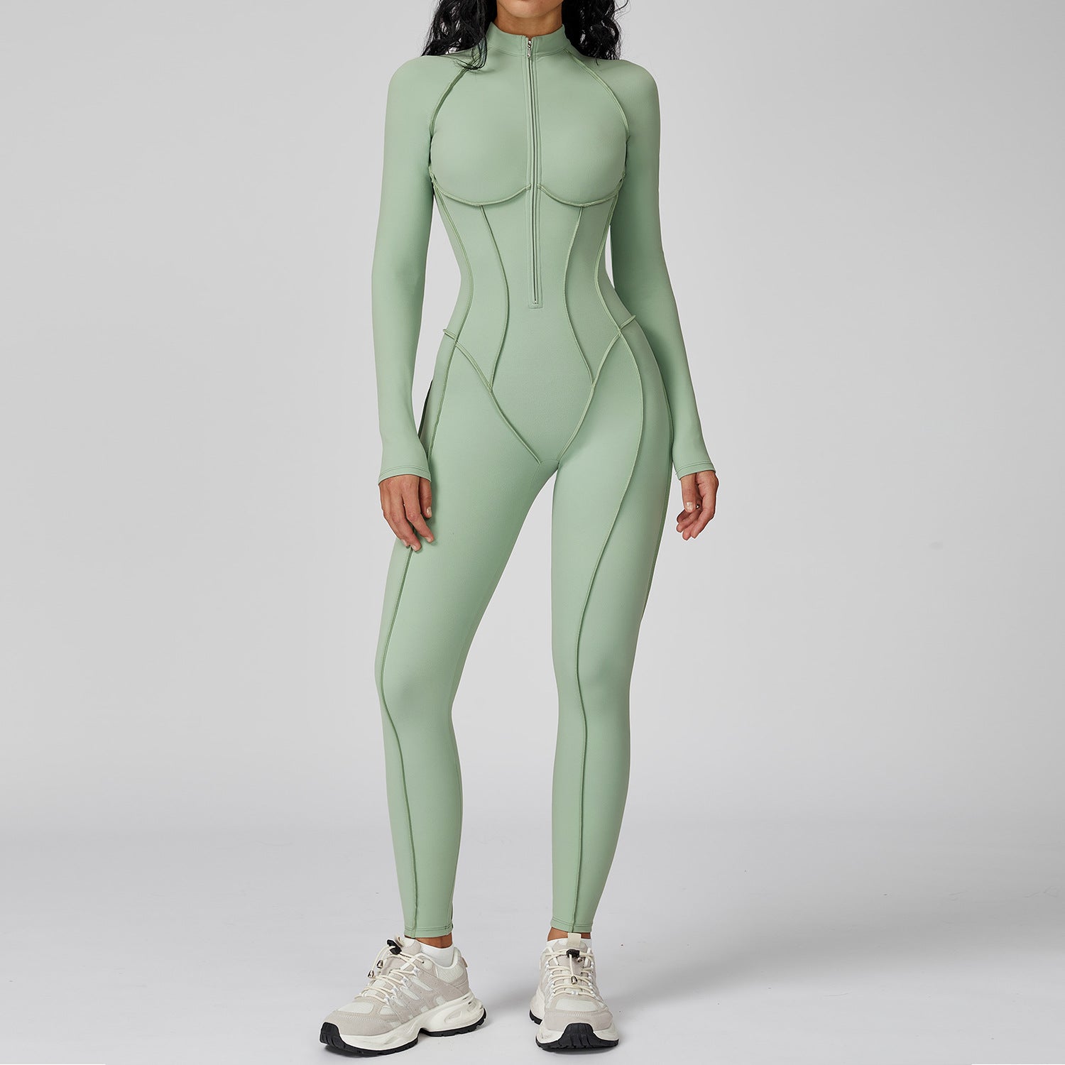 Stand collar bodysuit half zip one-piece fitness wear