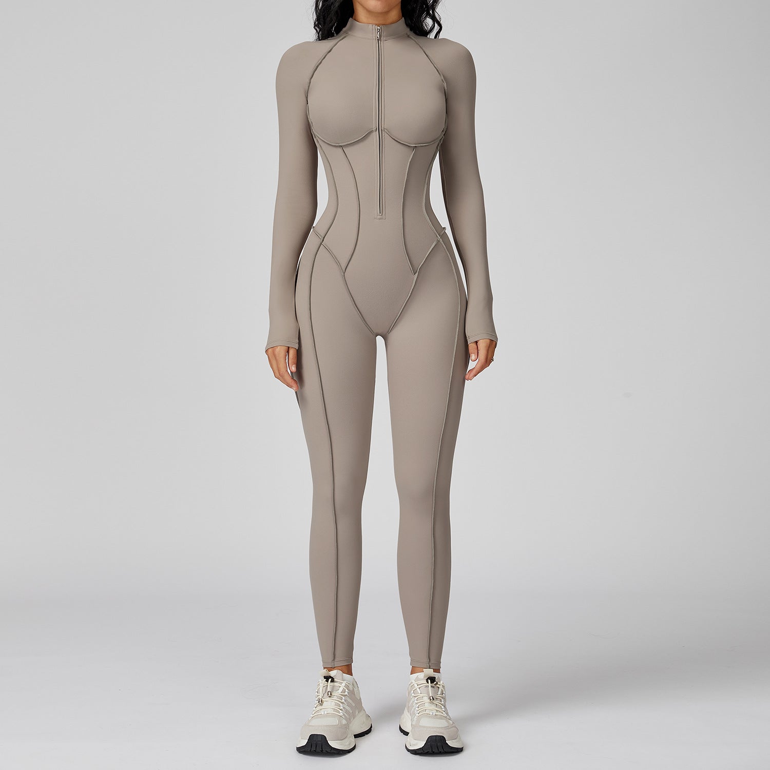Stand collar bodysuit half zip one-piece fitness wear
