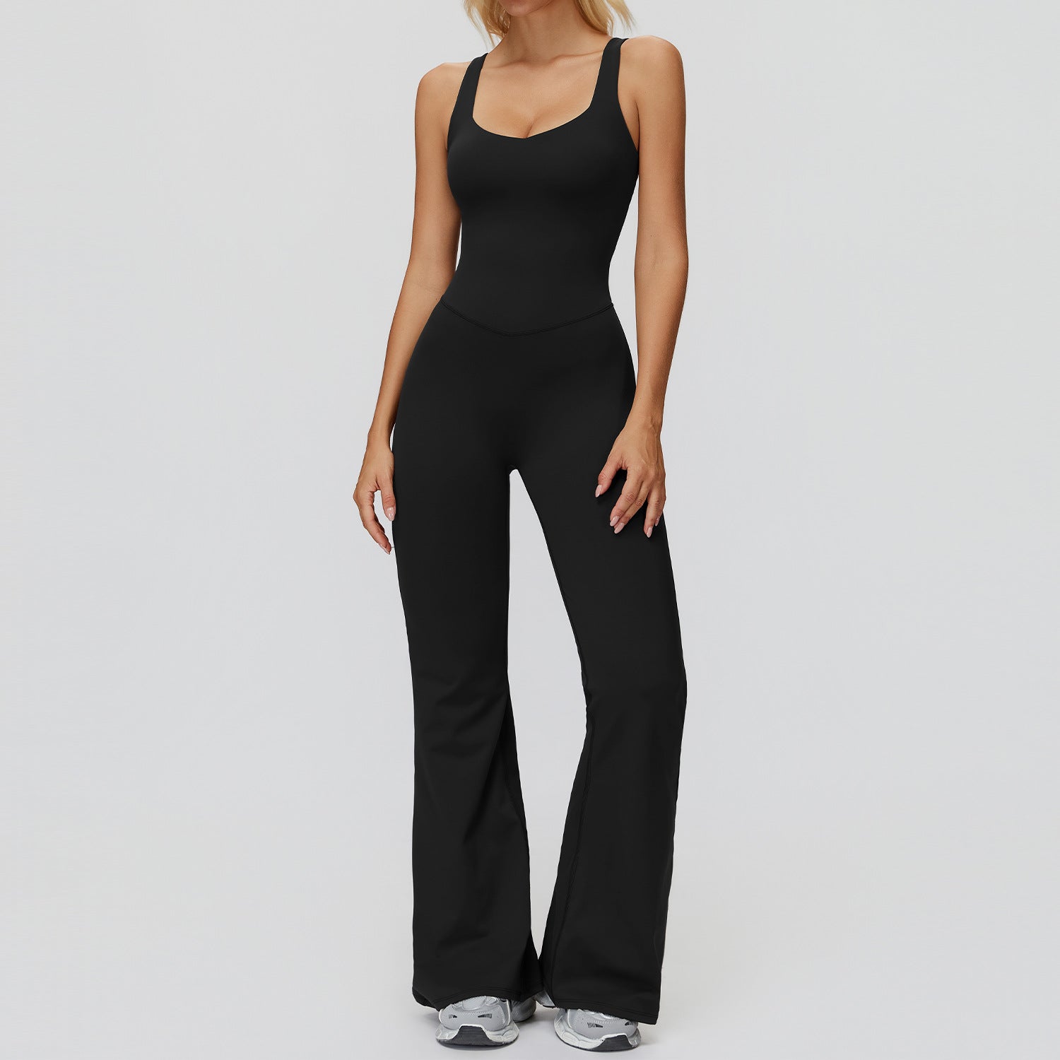 Cross-Back Flared Wide-Leg Jumpsuit