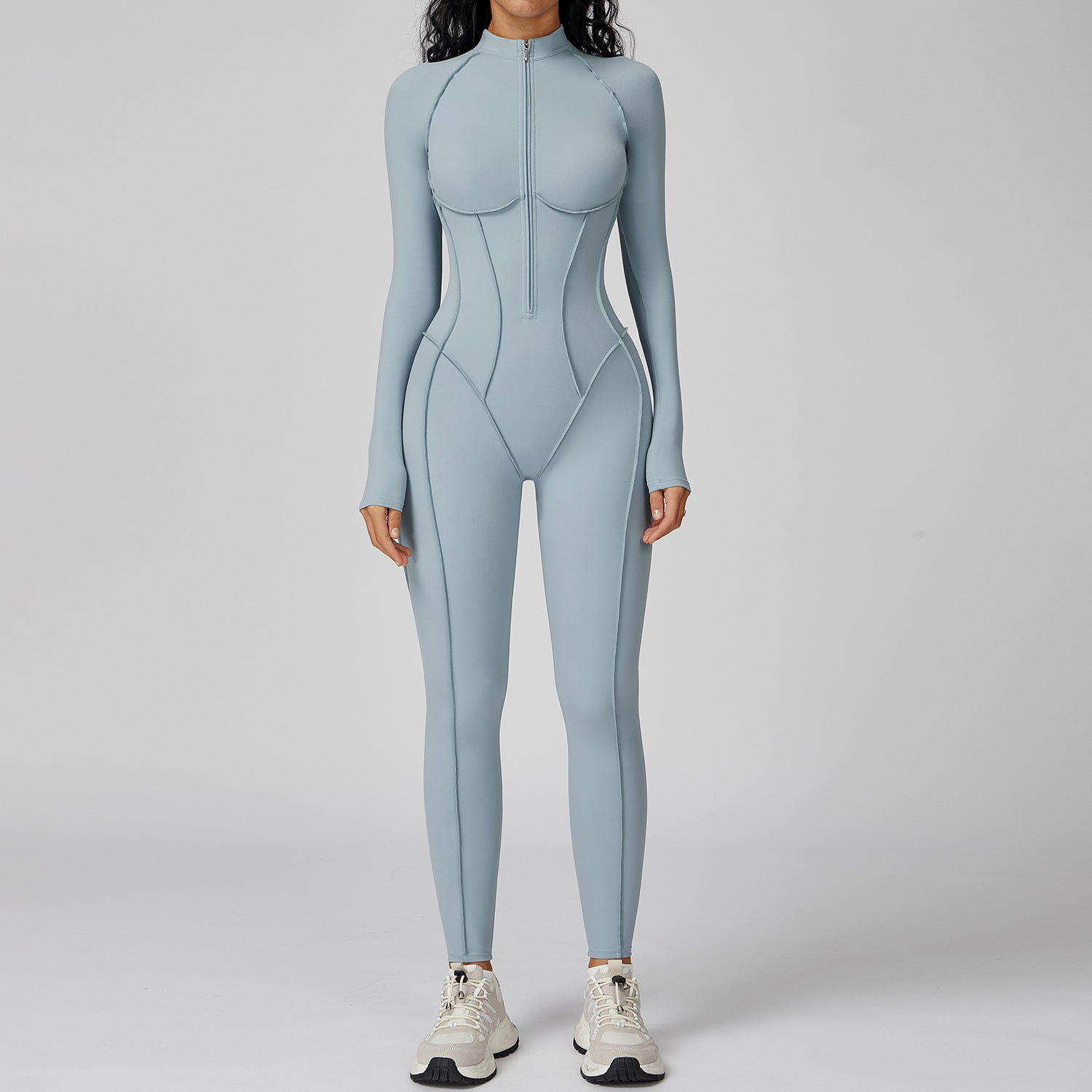 Stand collar bodysuit half zip one-piece fitness wear