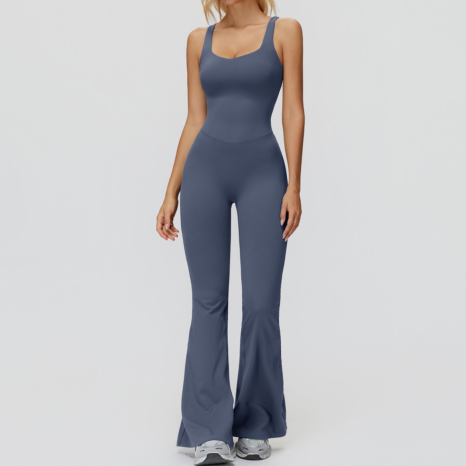 Cross-Back Flared Wide-Leg Jumpsuit