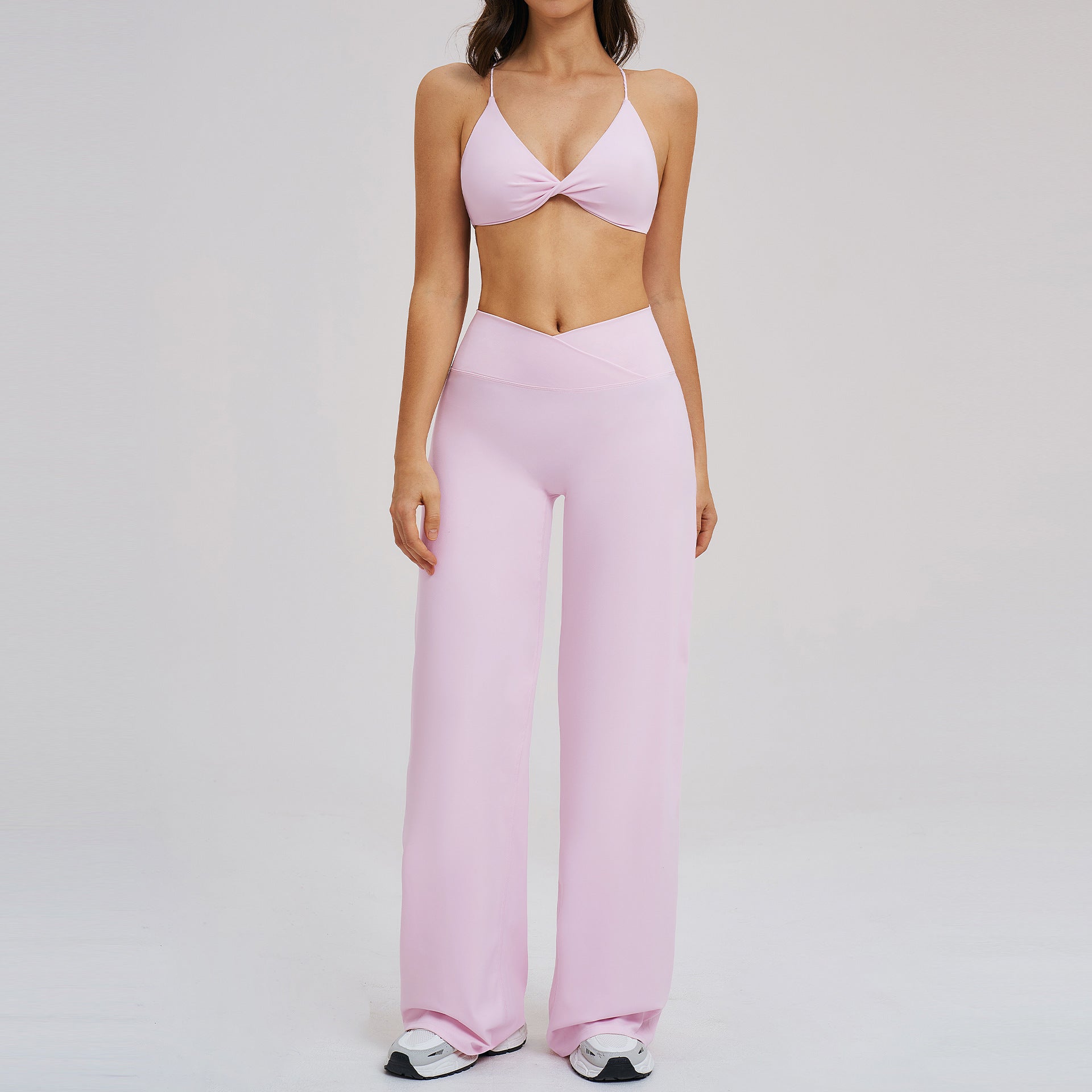 Cross-waist sports bras with wide-leg fitness set