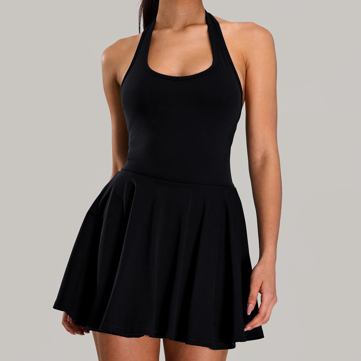 New halter neck beautiful back nude sports dress