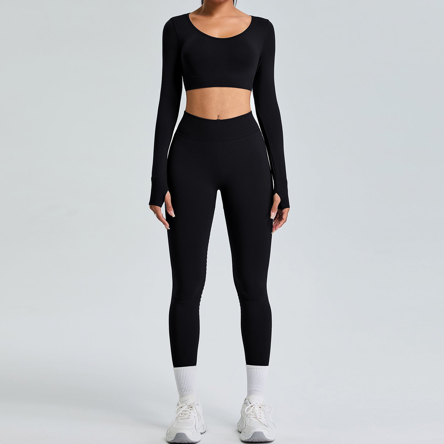 Women's New Slim Fit Seamless Long Sleeve Trousers Sports Suit