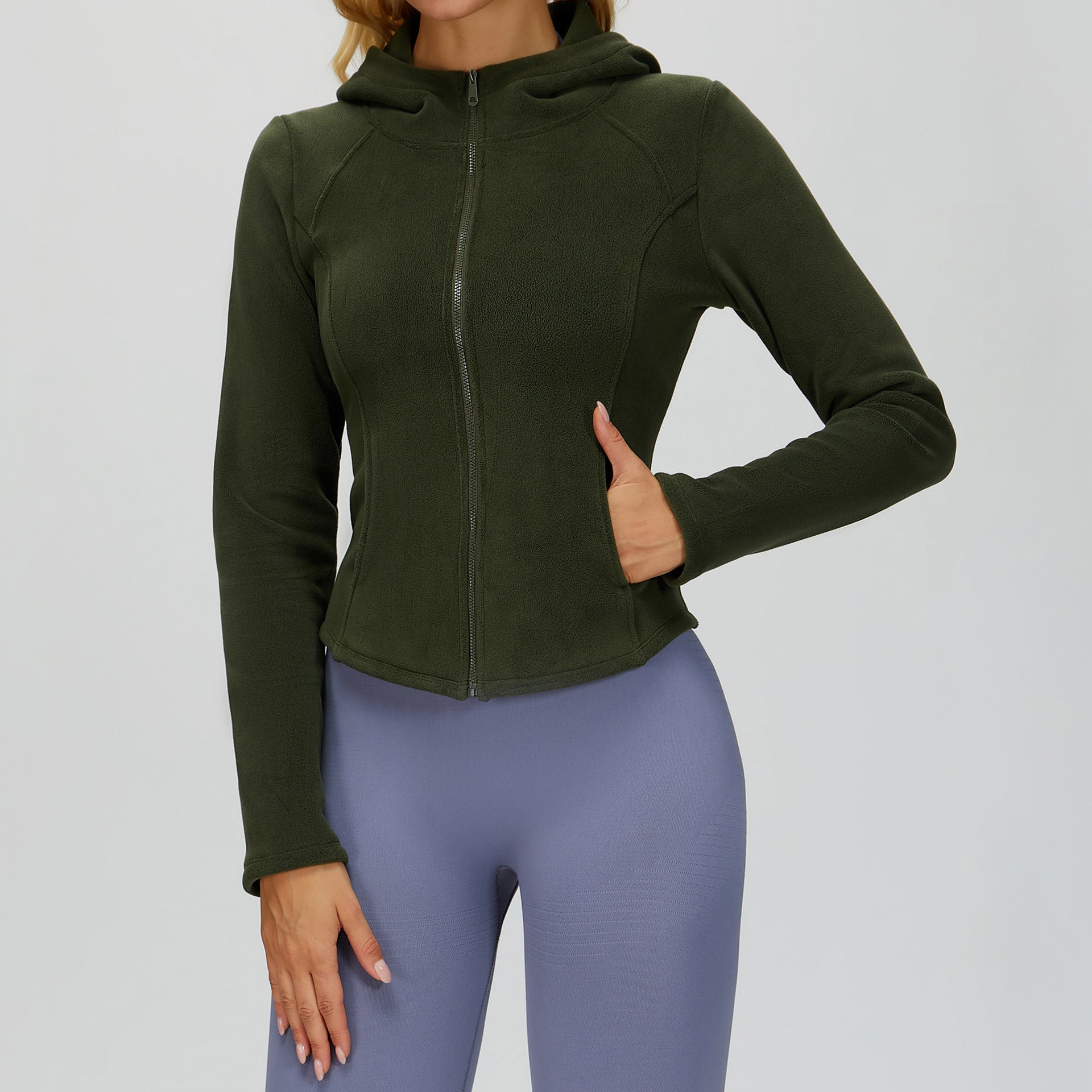 Hooded fleece-lined slim-fit zip-up jacket with pockets