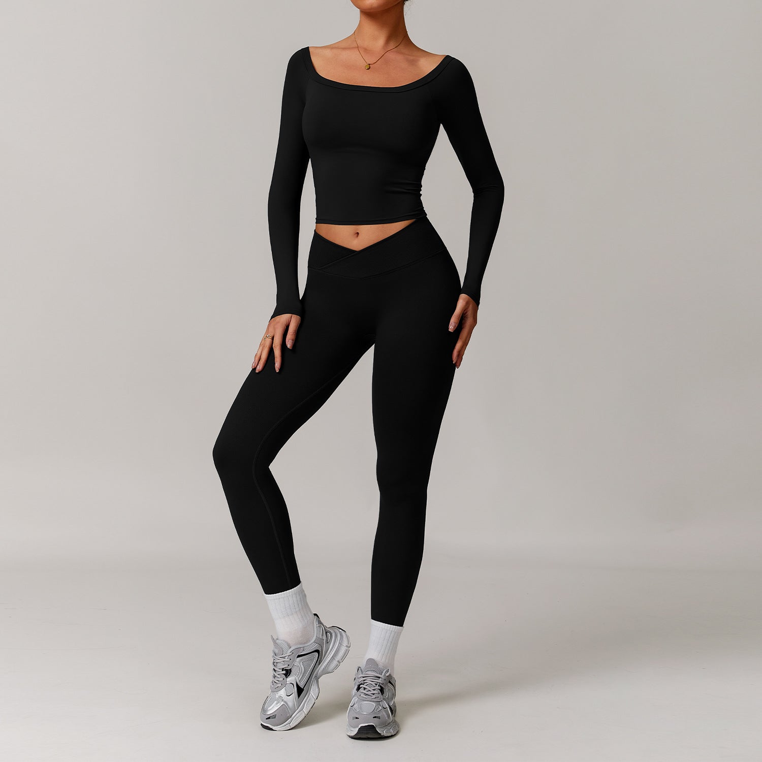 Women's Off-shoulder long sleeve with leggings yoga set