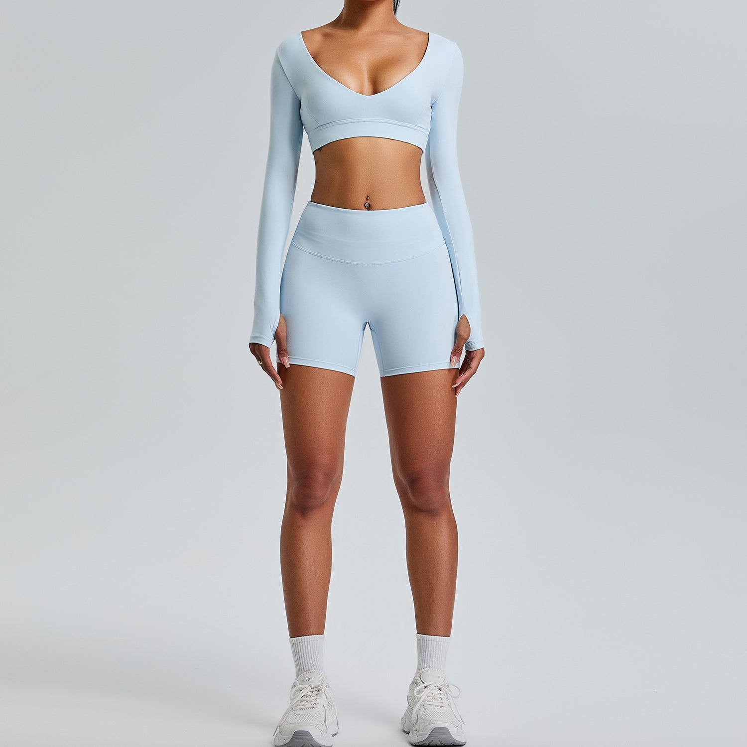 Women's V-neck Sports Top and Shorts set