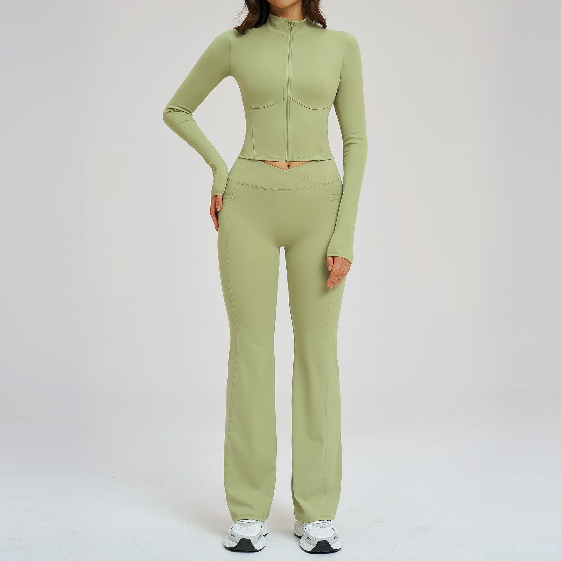 Naked-feel zipper fashion casual suit fitness running sports jackets with flare suit