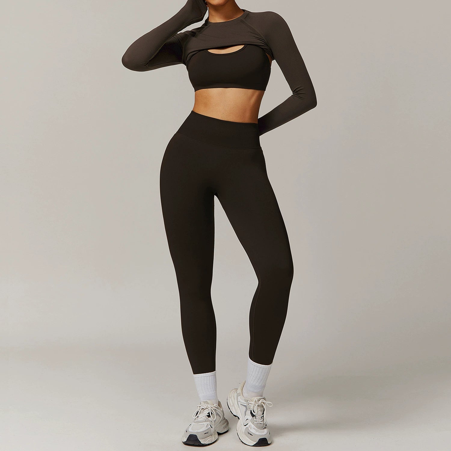 Women's seamless bra long sleeve long pants three-piece yoga suit