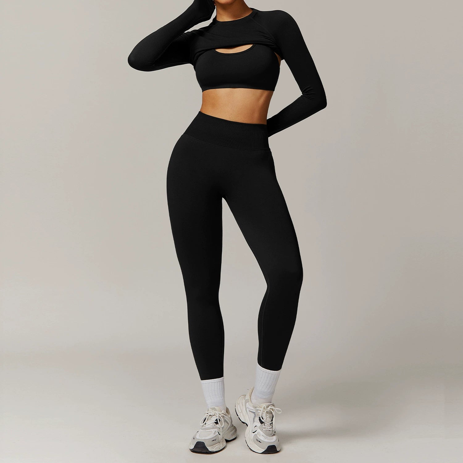 Women's seamless bra long sleeve long pants three-piece yoga suit