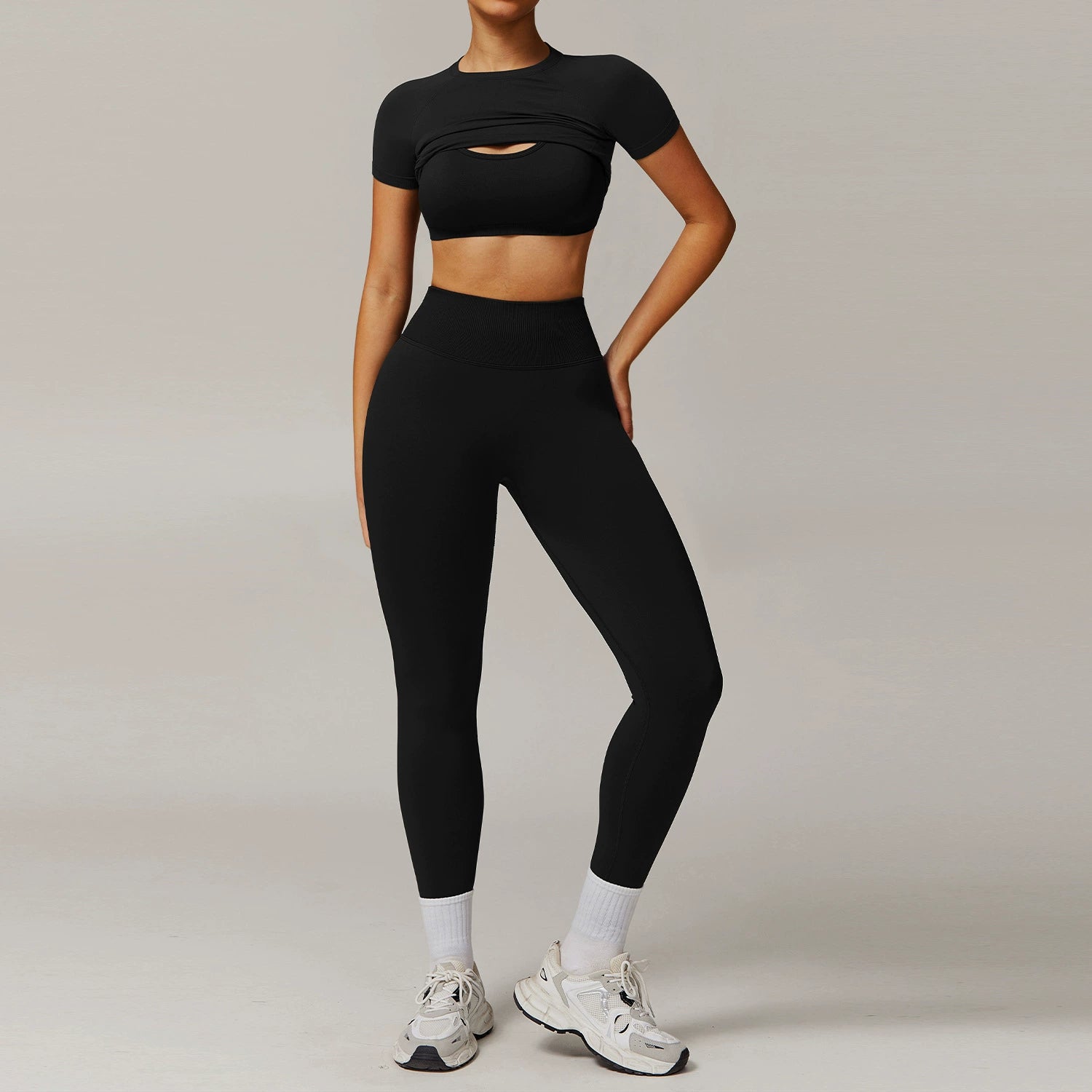 Women's bra short-sleeved shirt with long leggings three-piece yoga suit