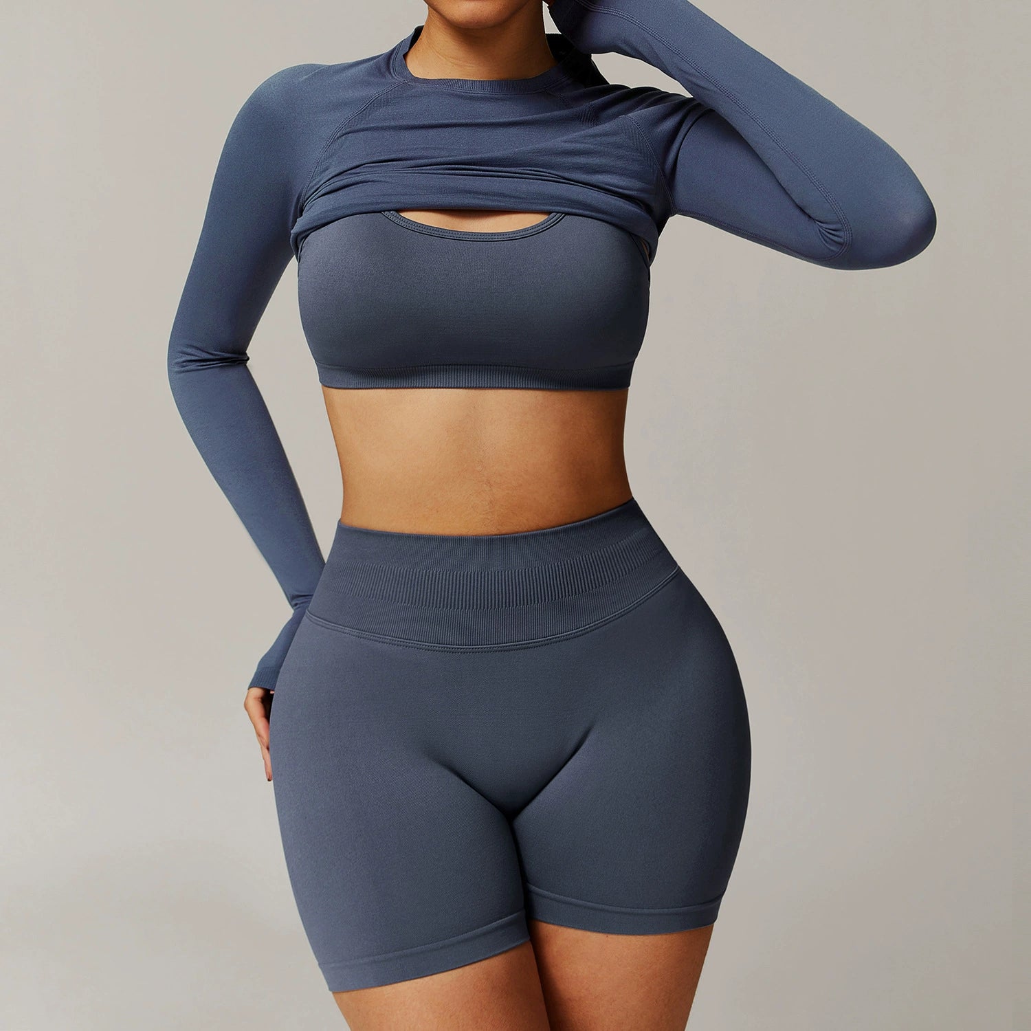 Women's bra long sleeve with shorts three piece yoga suit