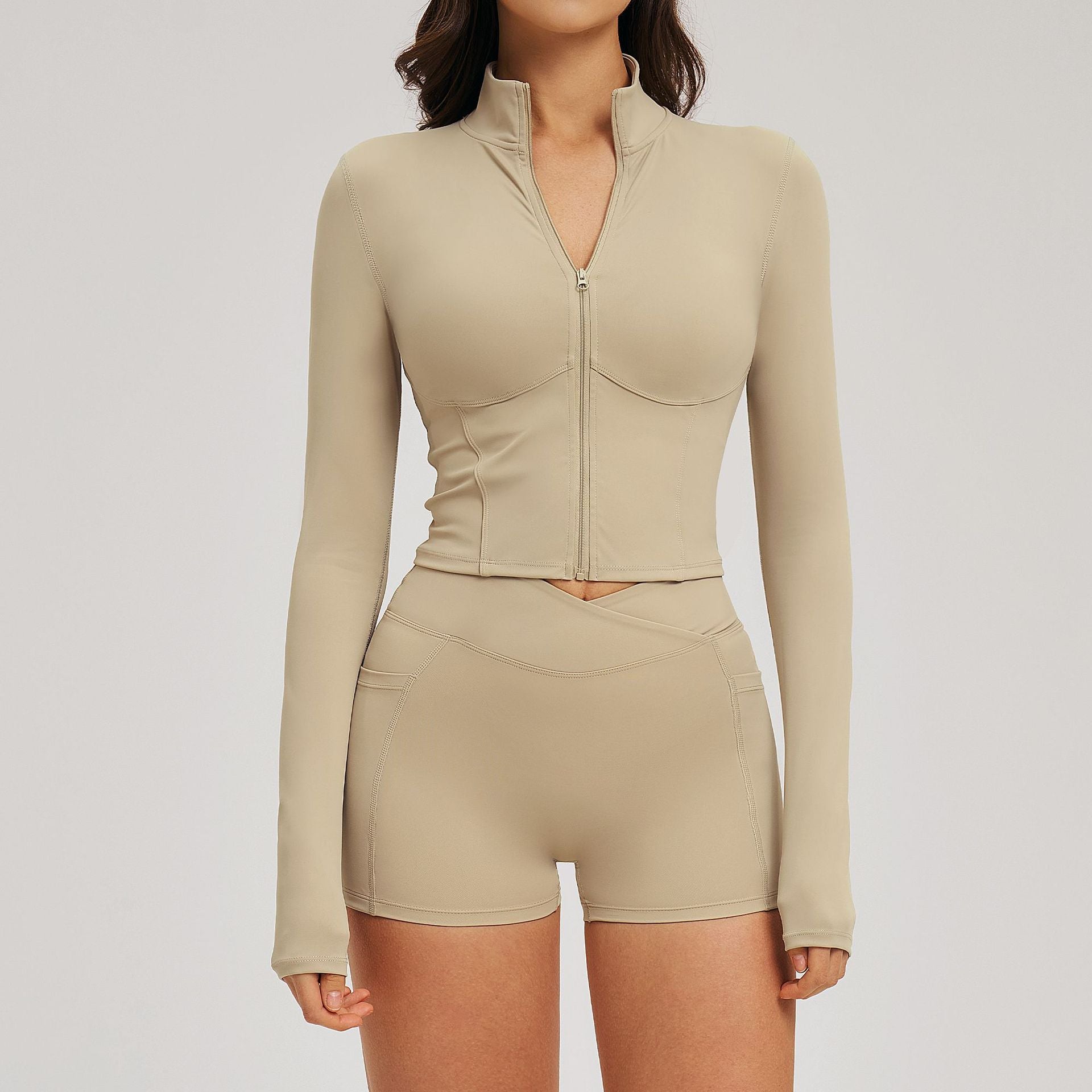 Naked-feel zipper fashion casual suit fitness running sports jackets suit