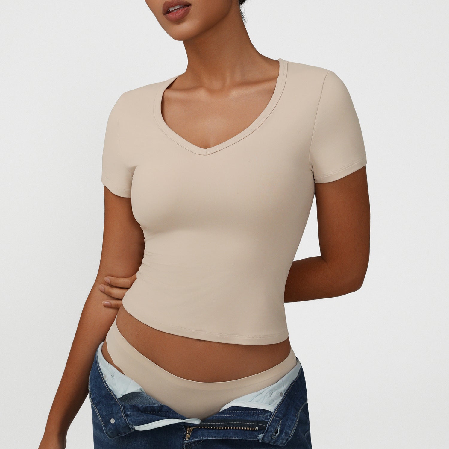 women's v-neck sexy back sports top