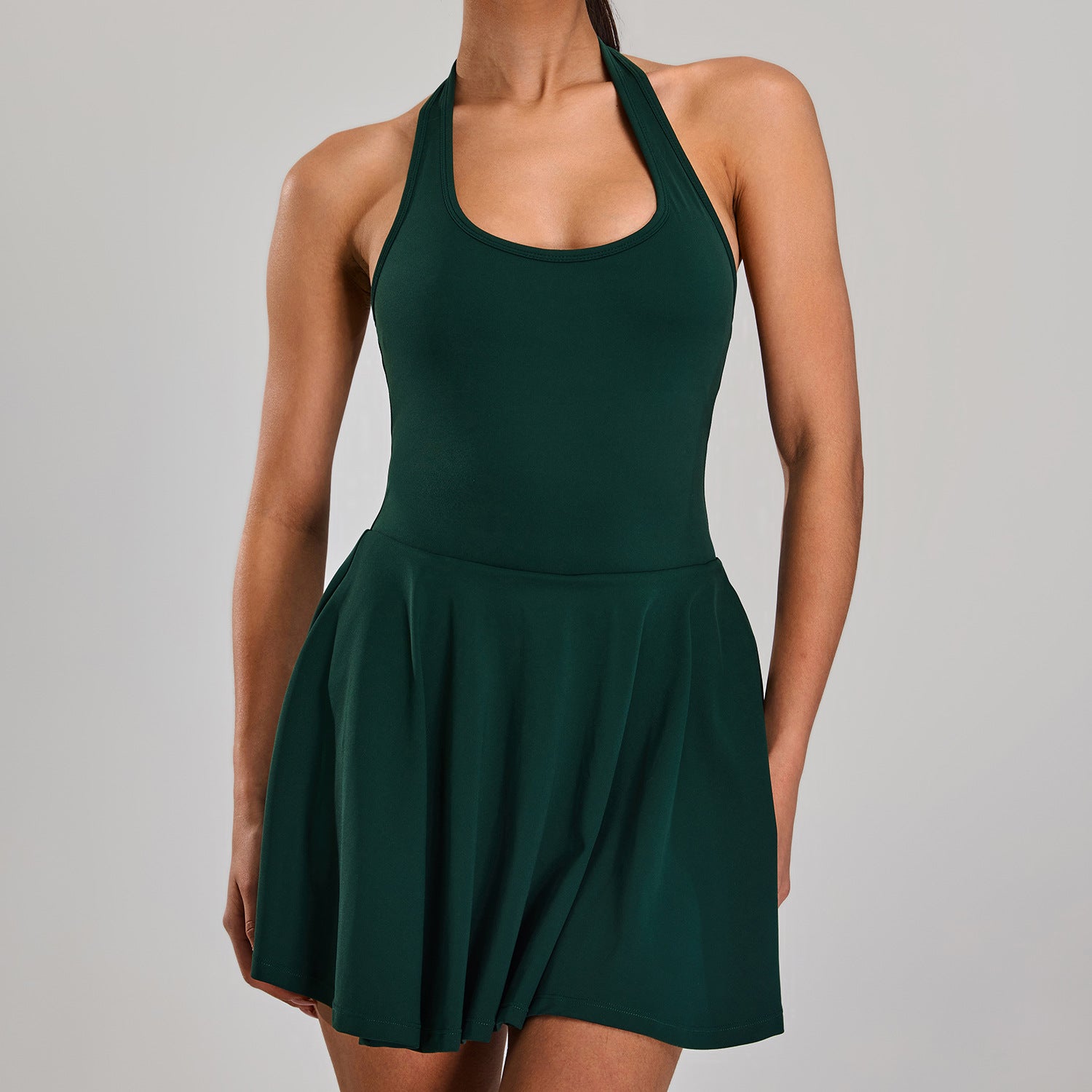 New halter neck beautiful back nude sports dress