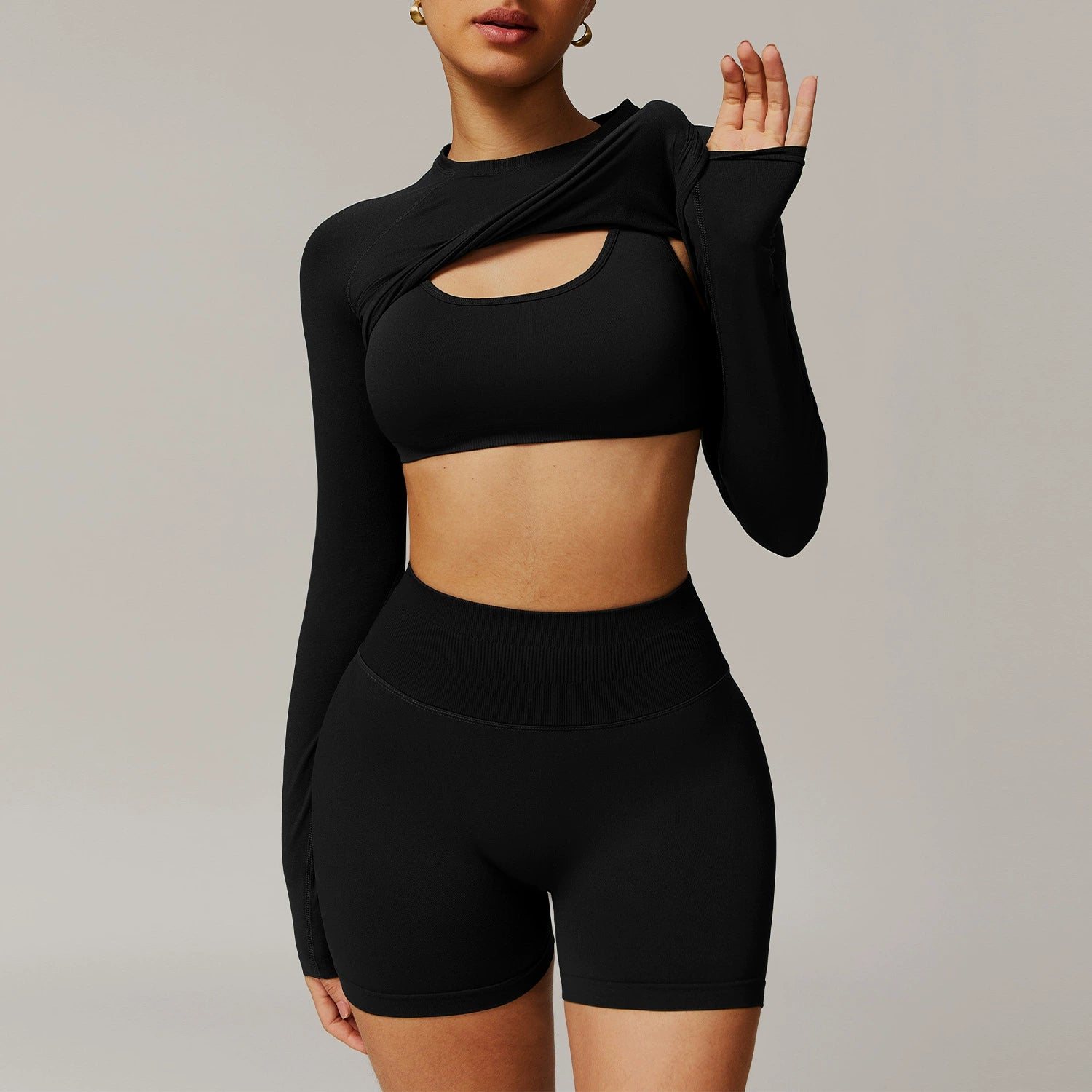 Women's bra long sleeve with shorts three piece yoga suit