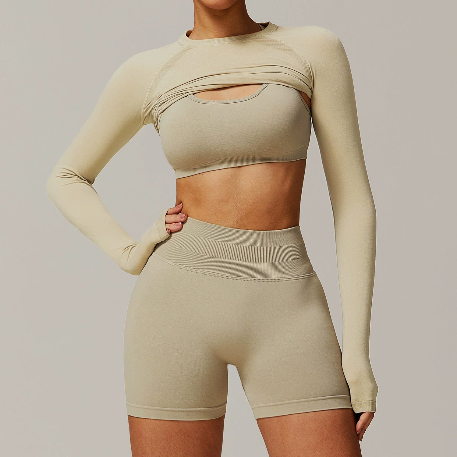 Women's bra long sleeve with shorts three piece yoga suit