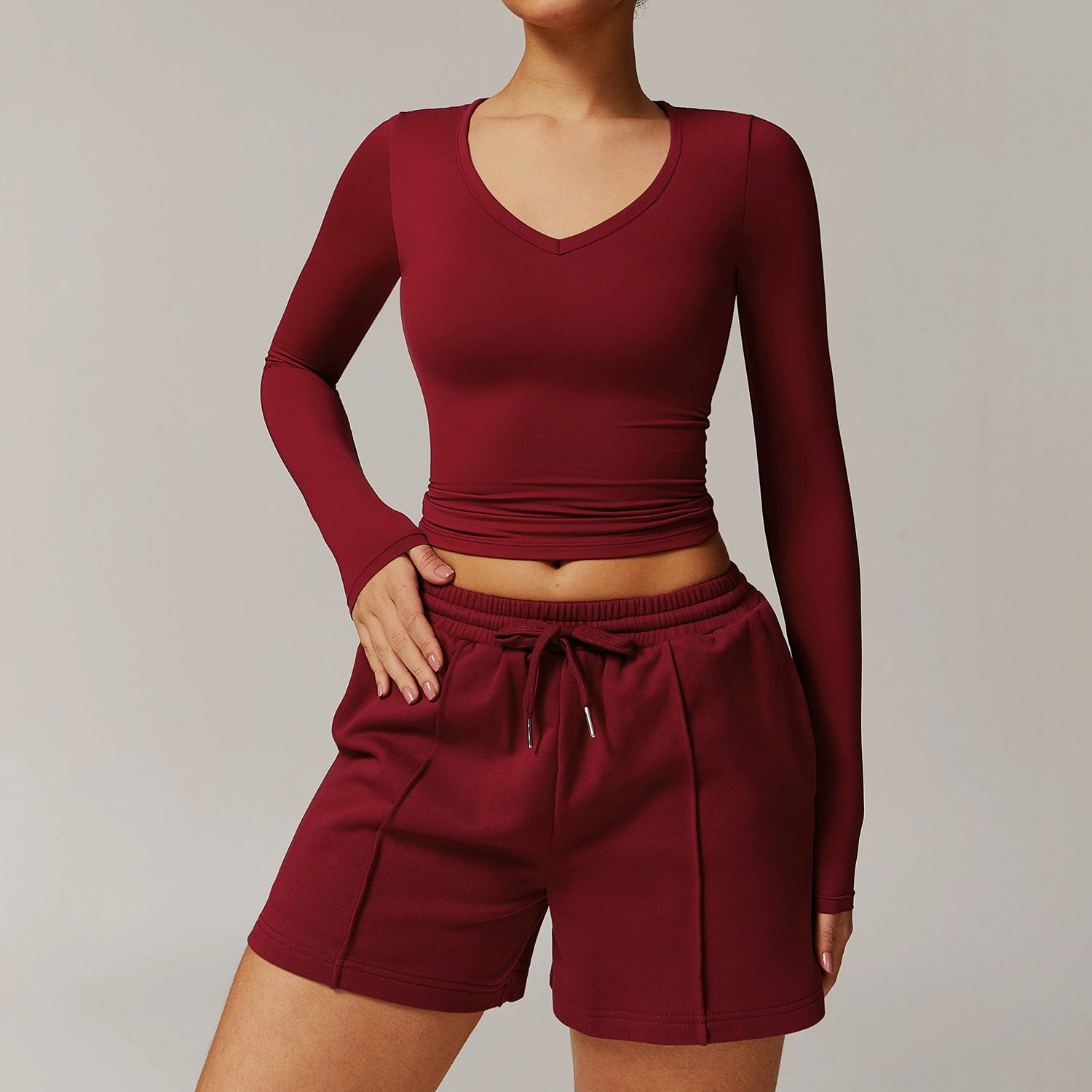 Women's Brushed long-sleeved with high waist tight wide-leg sweatpants yoga suit