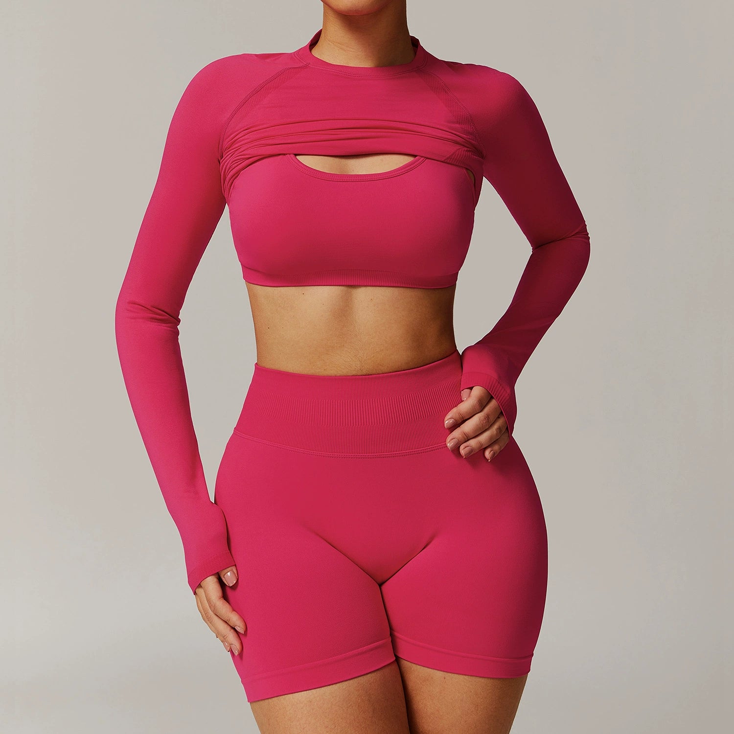 Women's bra long sleeve with shorts three piece yoga suit
