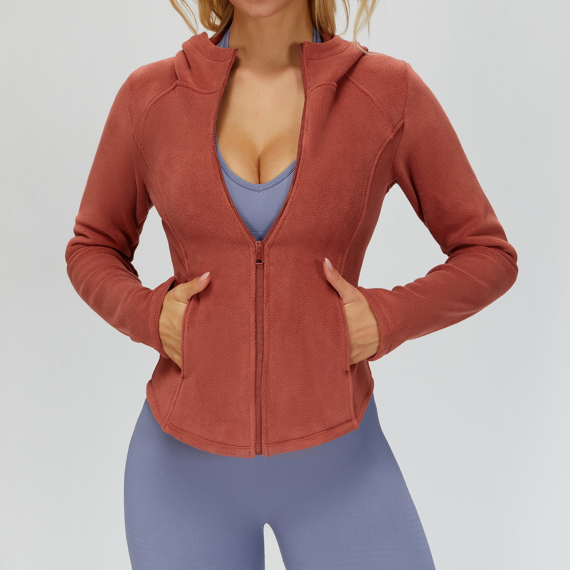 Hooded fleece-lined slim-fit zip-up jacket with pockets