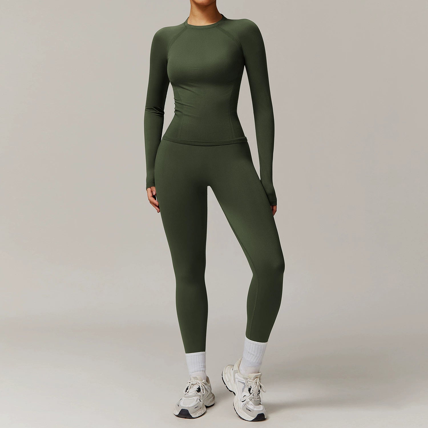 Women's Seamless ribbed long-sleeved trousers set