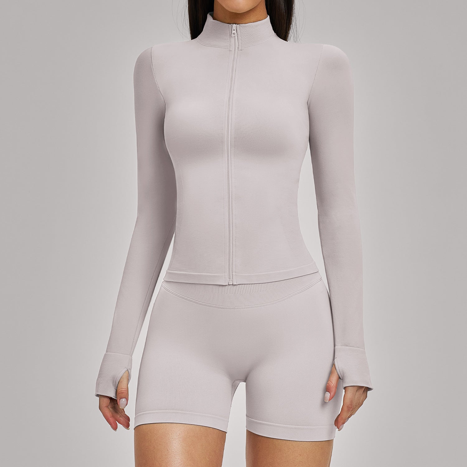 Women's seamless jacket with shorts yoga set