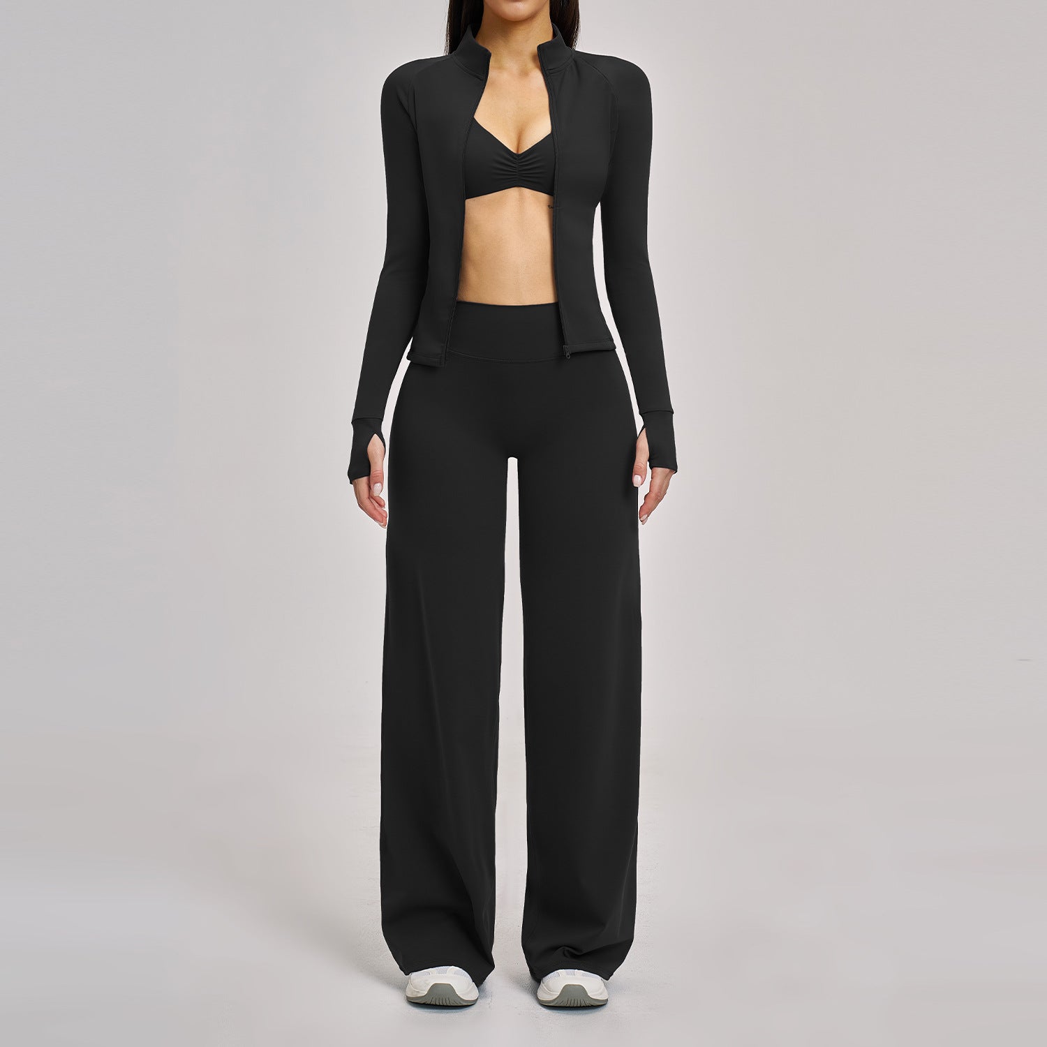Women's Casual Athletic Set 3-Piece Fitness Outfit with Zip-Up Jacket