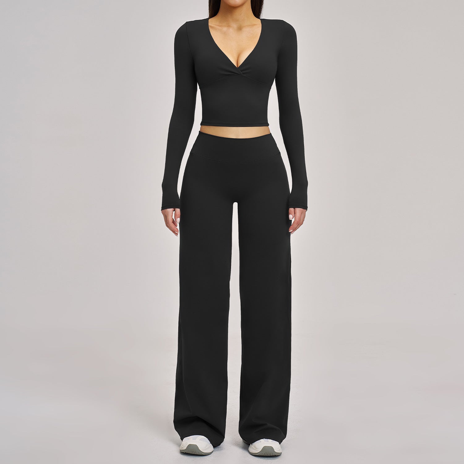 Women's long sleeve tops with wid-pant casual yoga set
