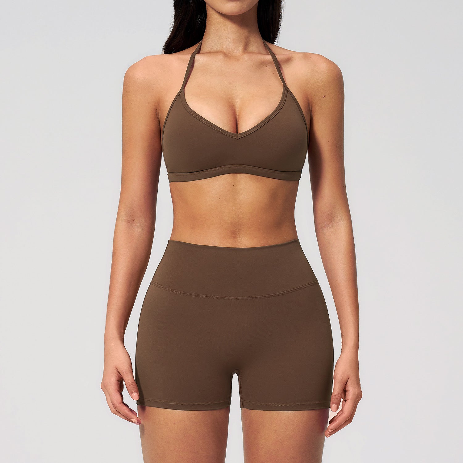 Women's New fitted halter-neck sports bra with quick-drying shorts set