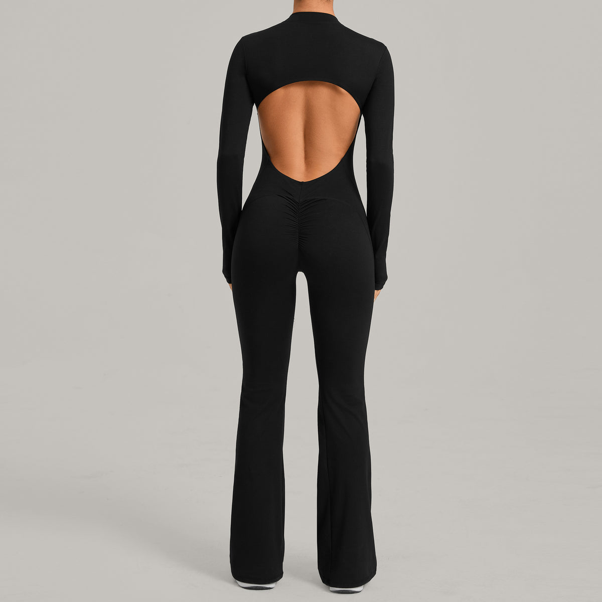 Long-Sleeve Jumpsuit One-Piece Stand-Collar Flared Yoga Romper