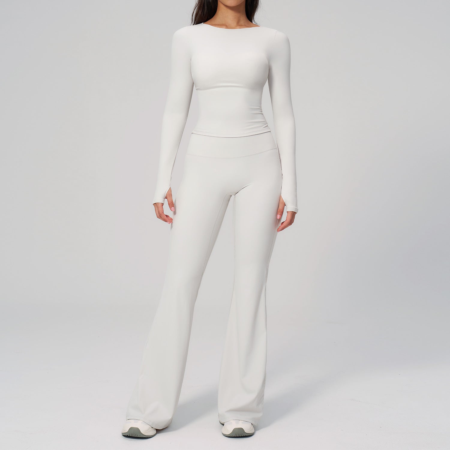 Quick-Drying Long-Sleeve with Butt-Lifting Flared Leggings Set Slimming Fitness Outfit