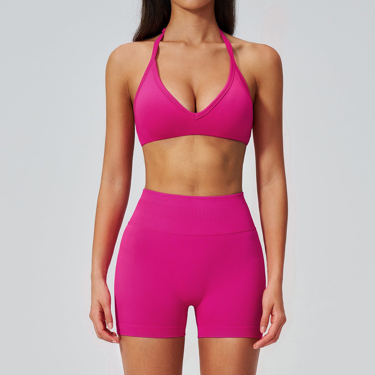 Women's Seamless Halter-Neck Open-Back Bra with Butt-Lifting Shorts Set