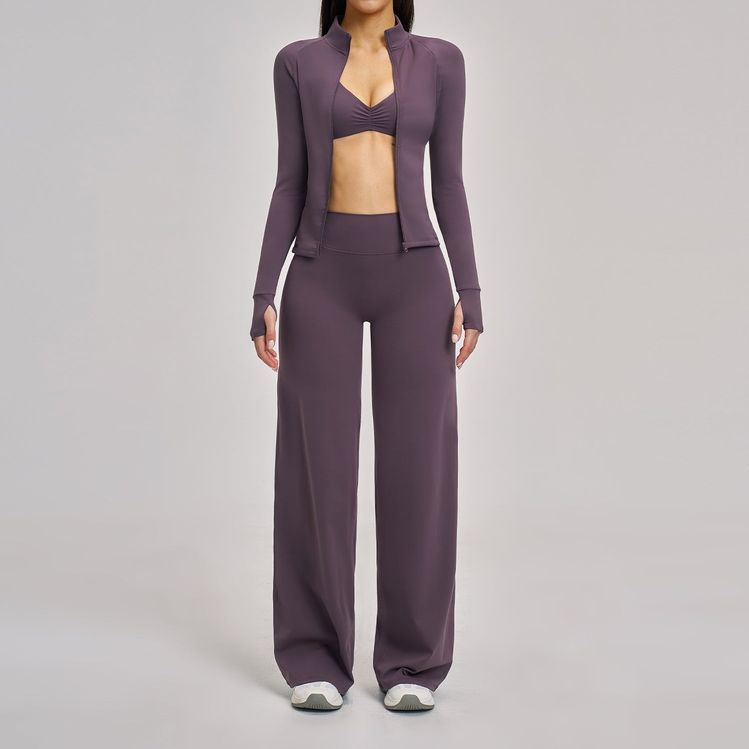 Women's Casual Athletic Set 3-Piece Fitness Outfit with Zip-Up Jacket